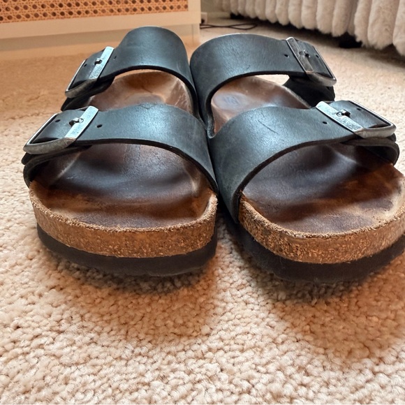Birkenstock Black Two-Strap Leather Slide Sandals Size 40 - Picture 8 of 10